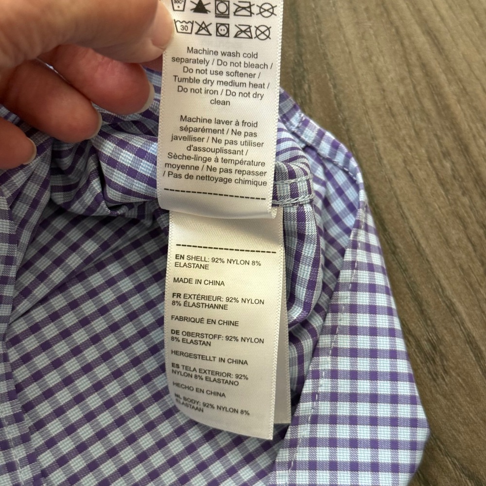 UNTUCKit Boudriotte Medium Gingham Check Button up Long Sleeve Shirt - Purple - Picture 12 of 13